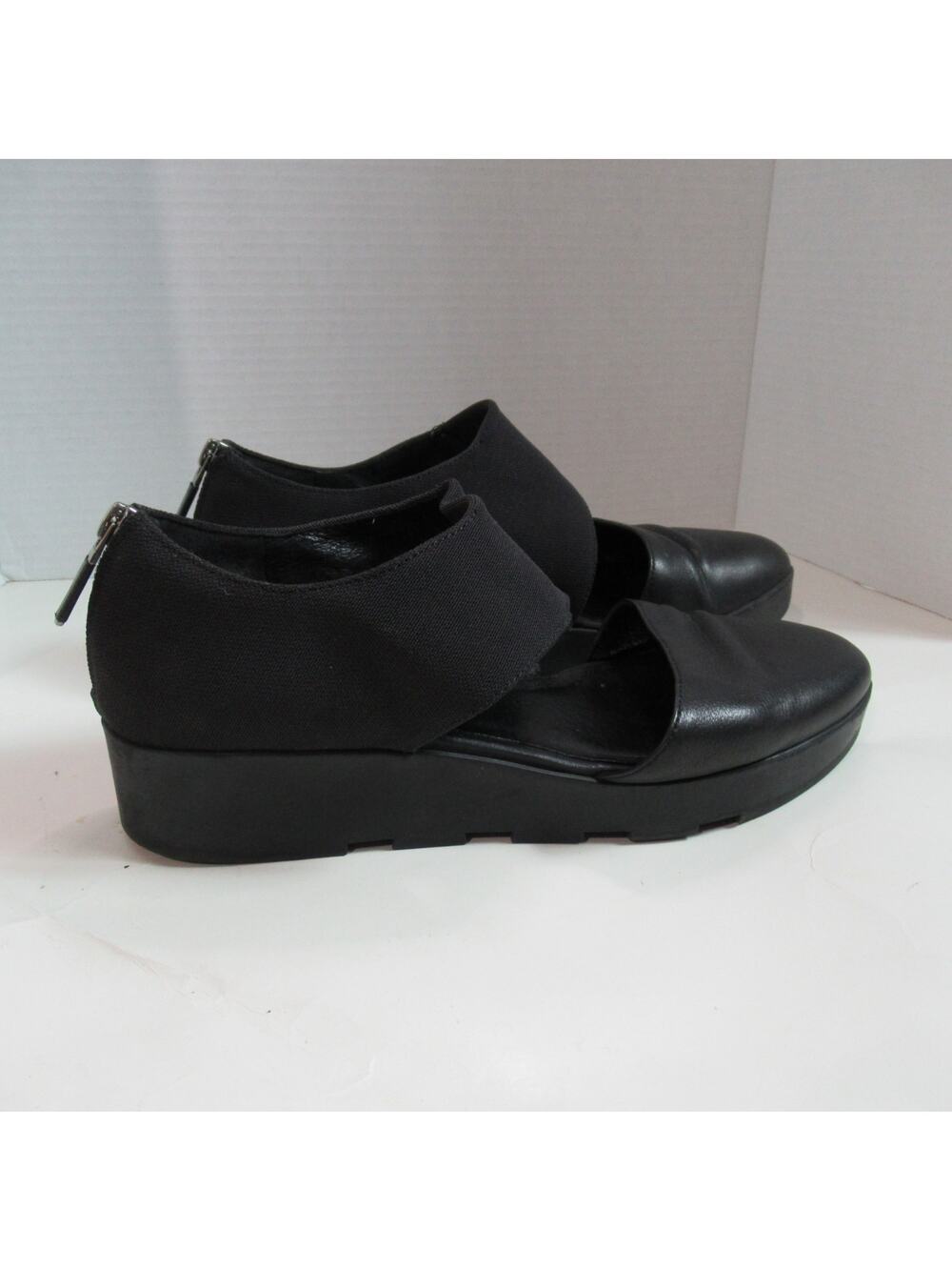 Eileen Fisher Sandals Womens Size 9 Black Leather Turban 2 Asymmetric Wedge